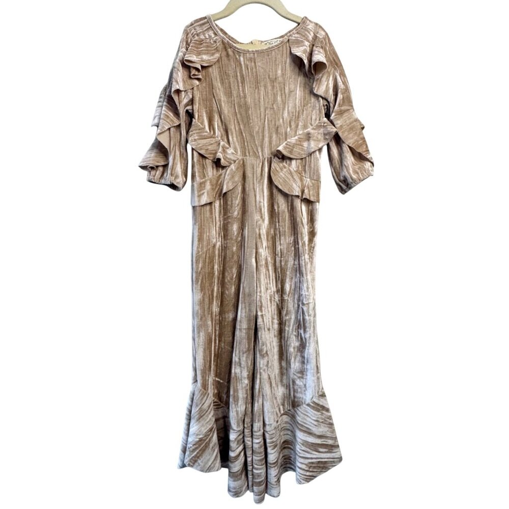 MIA JOY Crushed Velvet Jumpsuit Girls 7 Joyfolie Valery 70's Style Ruffle Flares